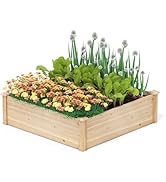 Giantex Raised Garden Bed, Wood Planter Box, Outdoor Square Garden Bed for Vegetable Flower Herb ...