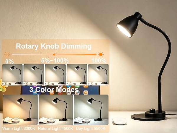 LED Desk Lamp with USB Charging Port Reading Light Task Lamp Black Table Lamp for Bedside Office