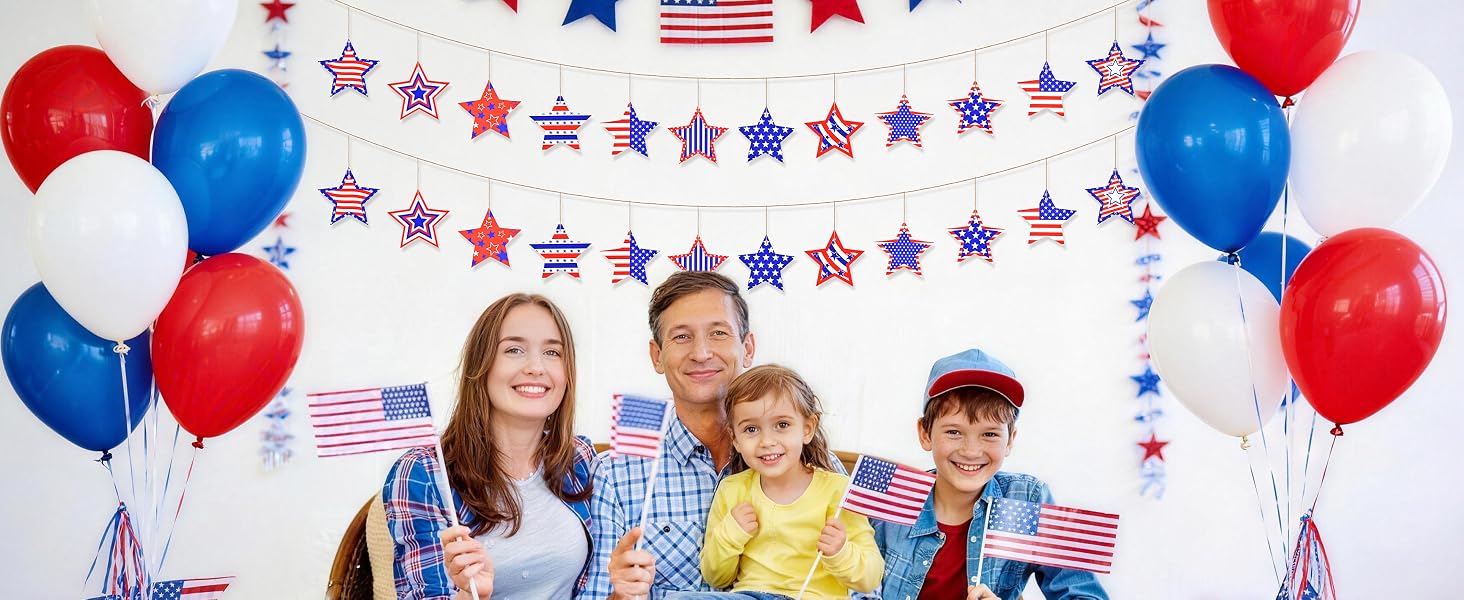 24 Pcs Patriotic Star Hanging Decorations