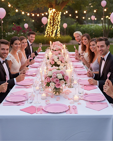 Gradient Scalloped Disposable Plates,Napkins Forks Tableware for Birthday Wedding Bridal