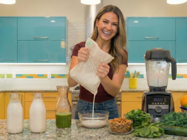Nylon nut milk bag used for straining nut milks and veggie juices