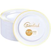 Goodluck 100PCS Gold Plastic Plates, 10.25 Inch Dinner Plate with Gold Rim, Heavy Duty Disposable...