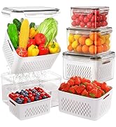 4 PCS Fruit Storage Containers for Fridge, Produce Containers for Fridge with Removable Colander,...