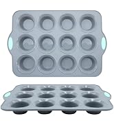 To encounter 2Pack Silicone Muffin Pan with Metal Frame, 12 Cup Regular Size Cupcake Pan, Non-Sti...