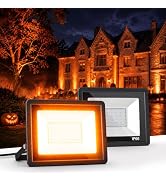 L LOHAS LED Orange Halloween Lights, Orange Halloween Flood Light Outdoor | 50W Dusk to Dawn Oran...