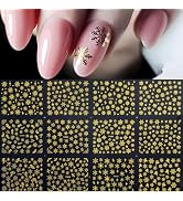 12 Sheets Gold Christmas Nail Art Stickers 3D Self Adhesive Nail Stickers Snowflake Nail Deals fo...