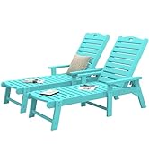 DWVO Patio Lounge Chair Set of 2 with Wood Texture, Oversized HDPE Pool Lounge Chair with Wide Ar...