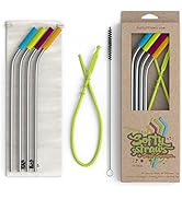 Softy Straws Premium Reusable Stainless Steel Drinking Straws With Silicone Tips + Patented Straw...