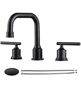 WOWOW Two Handles Widespread 8 inch Bathroom Faucet Black 3 Pieces Basin Faucets 360 Degree Swive...