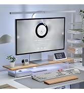 ROCDEER Bamboo Monitor Stand Riser with RGB Lights,31.5 Inches Desktop Shelf with Acrylic Legs Su...