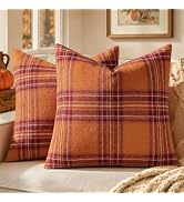 MIULEE Fall Plaid Decorative Pillow Covers Set of 2 18x18 Rust | Scottish Tartan Vintage Throw Pi...