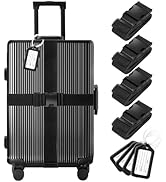 8 Pack Luggage Straps and Tags Set (4 Straps, 4 Tags), Luggage Straps for Suitcases TSA Approved ...