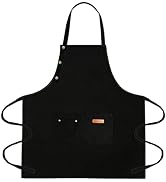 HDGOUIV Black Chef Apron for Men Women,Pockets Adjustable Strap, Water Repellent Apron for Cookin...