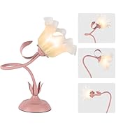 Fuzzbopn Cute Flower Desk Lamp, 3 Color Temperature Table Lamp with LED Bulb, Vintage Bedside Lam...