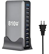 810W USB C Fast Charger Block, 10 Ports GaN IV Pro USB Chagring Station, 140W PD QC HUB for Multi...