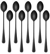 7.5 Inches Black Coffee Stirring Spoons Set,Set Of 8 Stanless Steel Iced Teaspoons,Long Handle Mi...