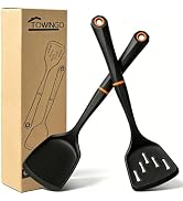2 Pcs Silicone Kitchen Spatula, Non Stick Silicone Turner Spatulas Set for Cooking, Heat Resistan...