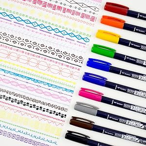image of Fudenosuke markers laid out with doodle swatches