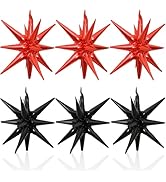 6PCS Black Red Star Balloons, 22Inch Large Explosion Star Balloon Foil Balloons Spike Balloons St...