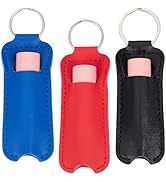 CALFOVERA 3 Colors PU Leather Lipstick Holder Keychains 3PCS Mini Portable Lip Balm Sleeve Key Chain