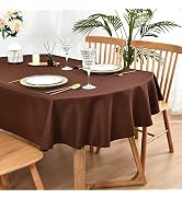 Wolkemer Oval Tablecloth 60 x 84 Inch Washable Fabric Table Cloth | Oval Table Cloth, Solid Choco...