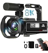 Video Camera 8K Camcorder, 64MP IR Night Vision Vlogging Camera for YouTube with WiFi, 18X Digita...