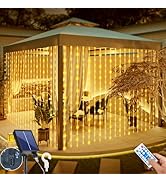 Solar Curtain Lights Outdoor Waterproof 10 * 10Ft 300LED Waterfall Light with 8 Modes Remote Rech...