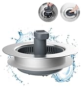 Hibbent 3 in 1 Kitchen Sink Drain Strainer and Stopper Combo, Chrome Stainless Steel Wraped Shell...