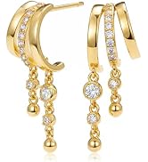 MUMREUES Gold Earrings for Women Trendy 14K Gold Plated Dangle Earrings Small Hoop Huggie Drop St...