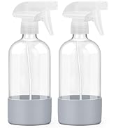 Worldgsb 2 Pack Glass Spray Bottles with Silicone Sleeve, 16 oz Empty Refillable Containers with ...