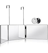 HIEEY 3 Way Mirror for Hair Cutting,360 Trifold Mirror with Height Adjustable Telescoping Hooks,a...