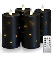 Lezonic Black Flameless Waterproof Outdoor Candles with Remote, 4Pcs Battery Operated Candles LED...