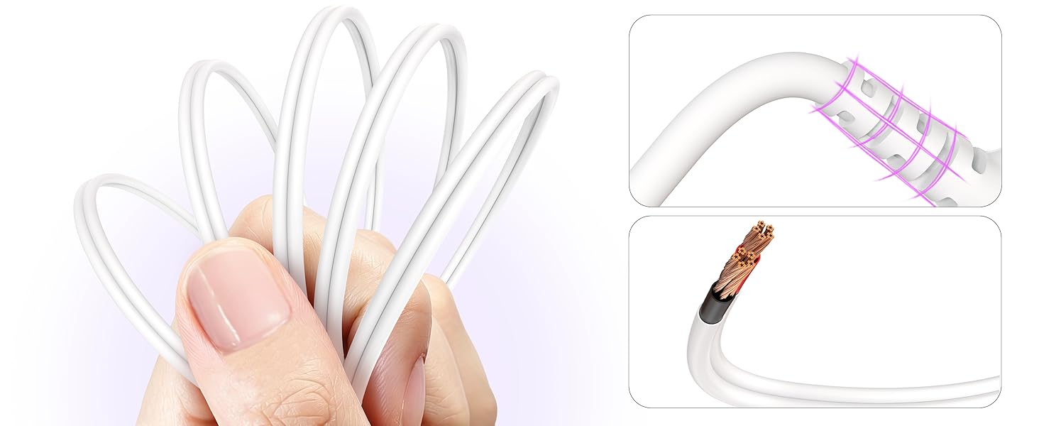 Built with premium copper wiring and reinforced cable joint to withstand over 10,000 bends.