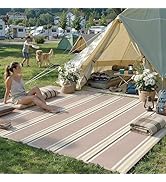 PureCozy Outdoor Waterproof 6x9 Rug for Patio Reversible Plastic Straw Beige/Cream Striped Campin...