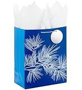 Hallmark 13" Large Christmas Gift Bag with Tissue Paper and Gift Tag (Dark Blue with Silver Pine ...