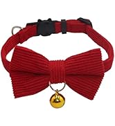 THAIN Cat Collar with Bow Tie and Bell, Breakaway Adjustable Cute Soft Corduroy Kitten Collars Sa...
