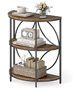 Giantex Half Round End Table - 3-Tier Narrow Sofa Side Table w/Study Metal Frame & Storage Shelve...