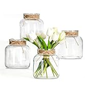 Houmury Glass Vases for Centerpieces Set of 4 Farmhouse 6 Inch Clear Large Vase Utensils Holder w...