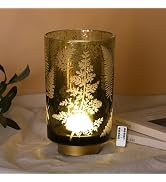 Eywamage Large Battery Operated Glass Table Lamp, Boho Green Ferns Leaves Mood Light with Remote,...