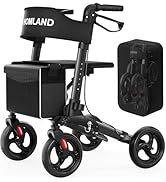 HOMLAND Foldable Walkers for Seniors with Seat, Height Adjustable Rollator Walker, 8" Big Wheels ...