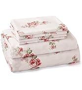 BYSURE Queen Sheet Set 6 Pieces (Pink Rose Floral), Cottage Core Botanical Patterned Sheets, Vict...