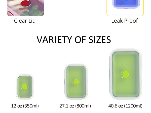 Collapsible Silicone Food Storage Containers with Leak-Resistant Lids