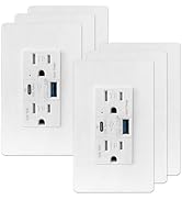 65W GaN USB C Wall Outlet, 15 Amp Tamper Resistant Receptacle with PD Fast Charging Type C & USB ...