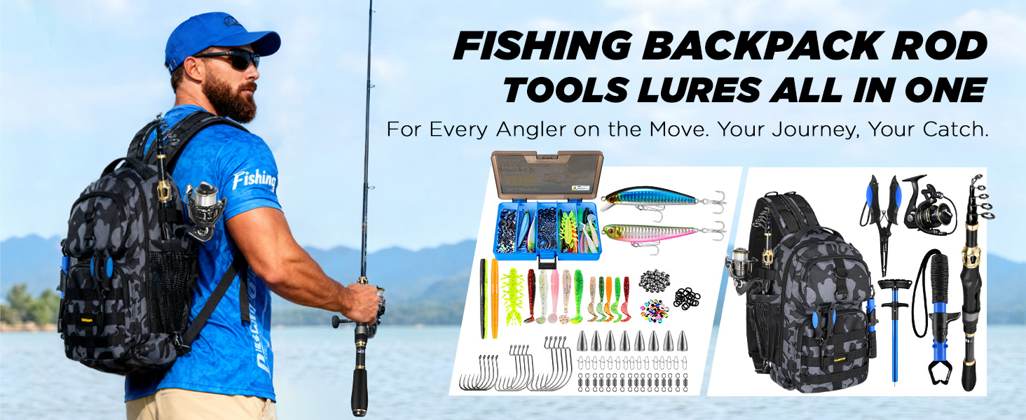 fishing gear with fishing backpack