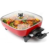 I-Keukenn 16'' Ceramic Nonstick Electric Skillet with Tempered Vented Glass Lid, Detachable Dishw...
