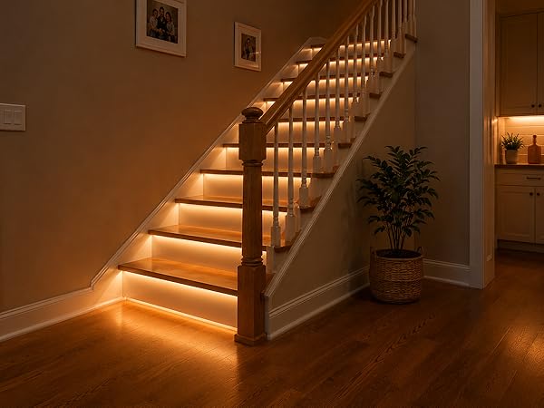 Warm White Motion Sensor LED Strip Lights with Rechargeable