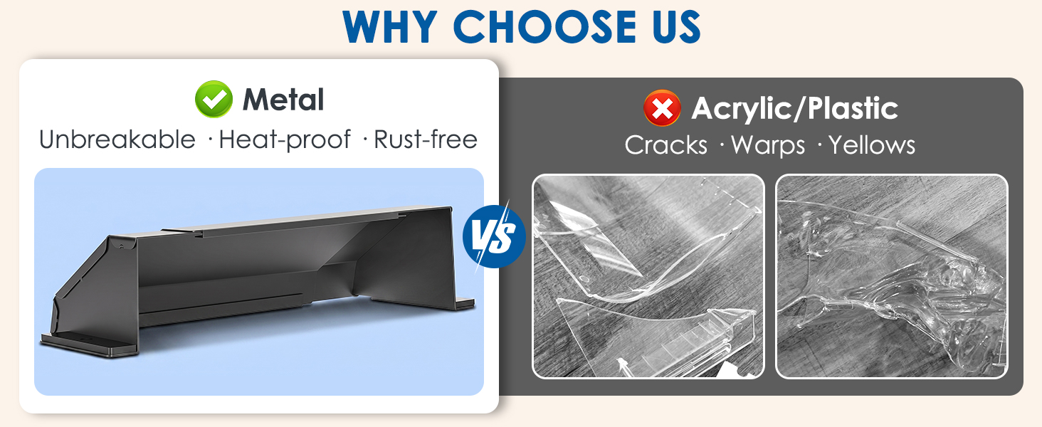 Unbreakable steel deflector - heat resistant heavy duty metal won't warp or melt from hot air