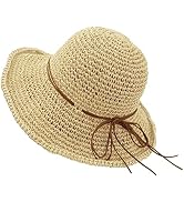 Floppy Sun Beach Hat for Women,Foldable Wide Brim Straw Sun Hat Fedora Beach Hats