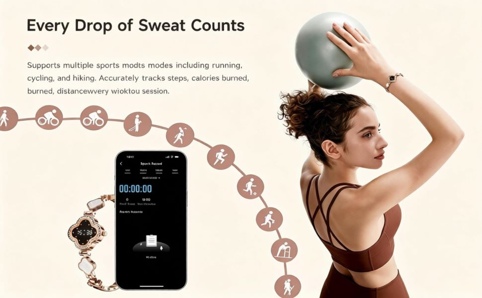 Clover women smart bracelet multi sport modes activity tracker sync phone app
