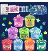 Ocean Glow in The Dark Slime Kit 9 Pack, with Deep Sea Slime Charms, Sensory DIY Rainbow Slime fo...